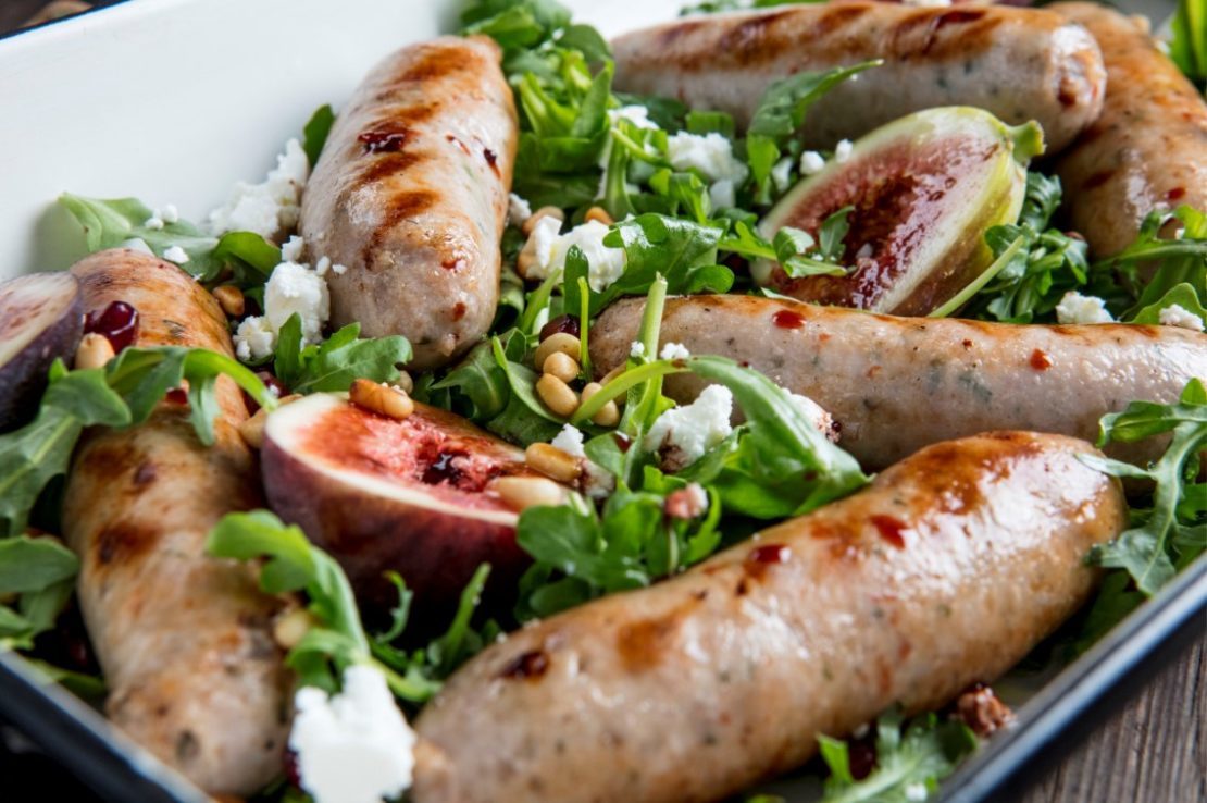 Pork sausages with fig and pomegranate salad recipe Murray Valley Pork